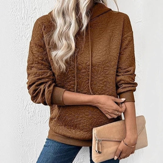Damen Gestepptes Kapuzen-Sweatshirt mit floralem Steppmuster und Kängurutasche Drune