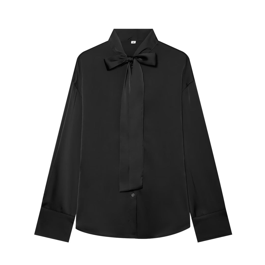 Damen Bluse mit Schleifenkragen und fließender Satin-Optik Drune