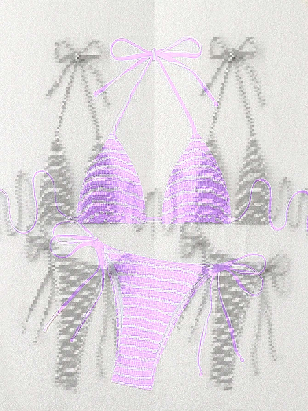 Damen Triangel-Bikini mit feinem Streifenmuster und raffinierten Bindebändern Drune