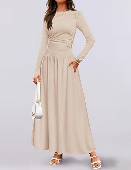 Damen Maxikleid mit langen Ärmeln und elegantem Wickeldesign Drune