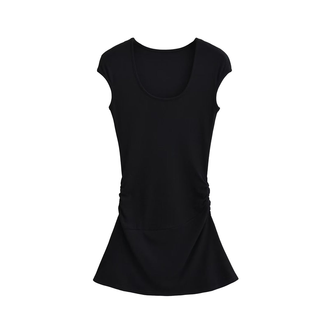 Damen elegantes Jersey-Kleid mit Raffung Drune