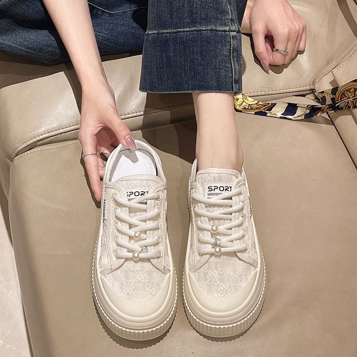 Damen Lace-Up Plateau Sneakers mit dekorativen Details Drune