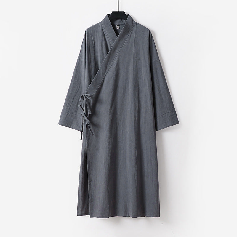 Damen Langes Wickelkleid im Kimono-Stil mit weitem Ärmel und seitlichen Bindebändern Drune