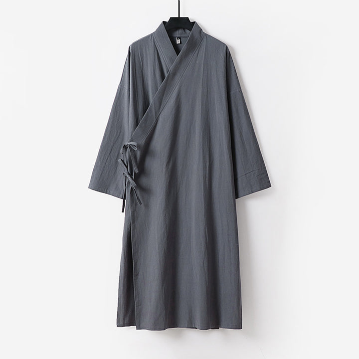 Damen Langes Wickelkleid im Kimono-Stil mit weitem Ärmel und seitlichen Bindebändern Drune