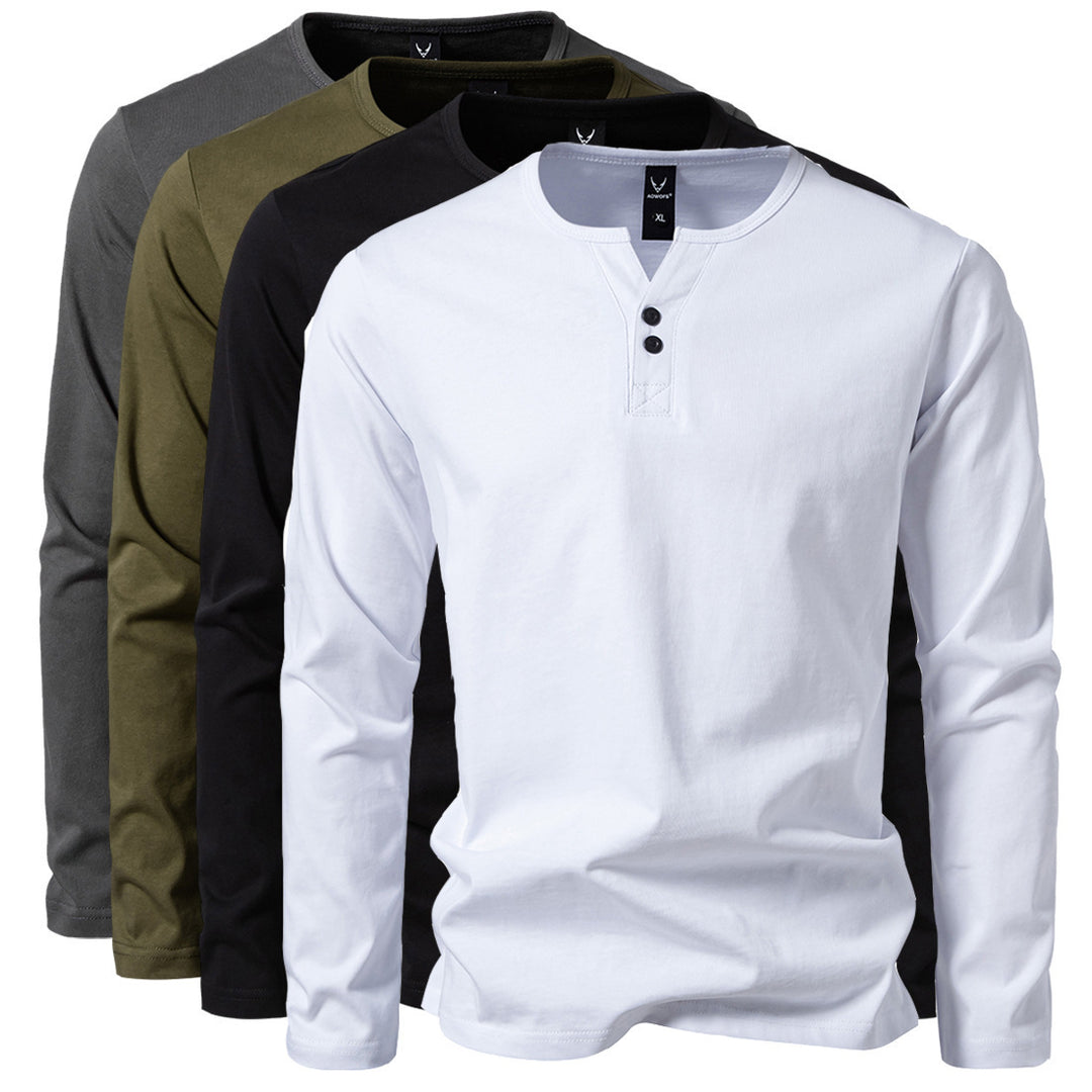 Herren nan langärmeliges Henleyshirt mit Knopfleiste, Rundhalsausschnitt und schlanker Passform Drune