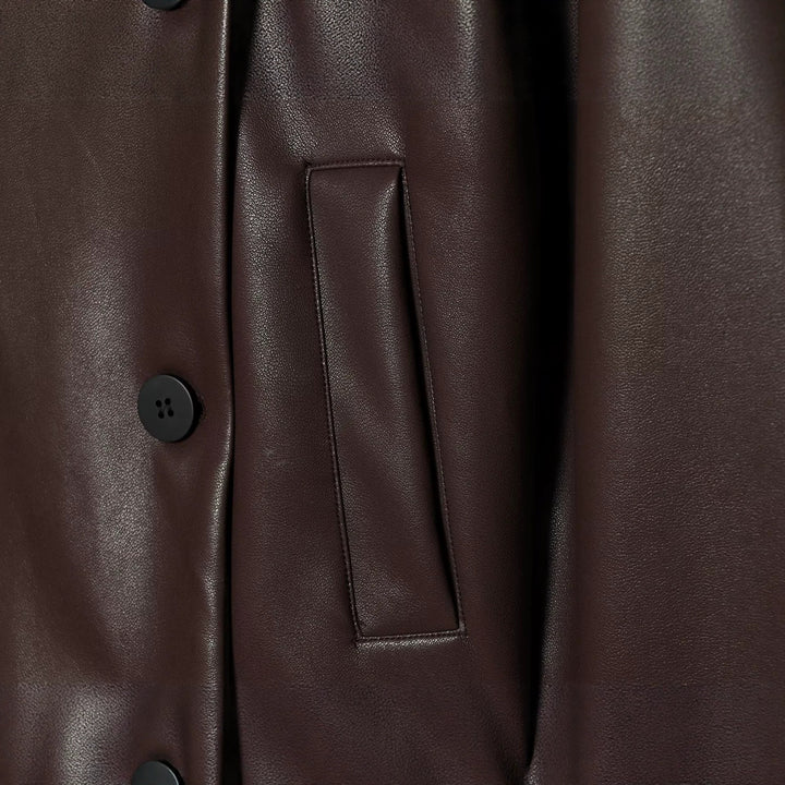 Damen Kurz geschnittene doppeltreihige Kunstlederjacke im Boxy‑Schnitt mit Hemdkragen Drune