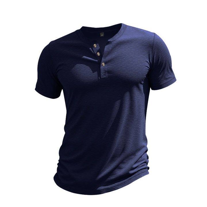 Herren Kurzarm-Henley-T-Shirt aus weicher Baumwolle mit dekorativer Knopfleiste Drune