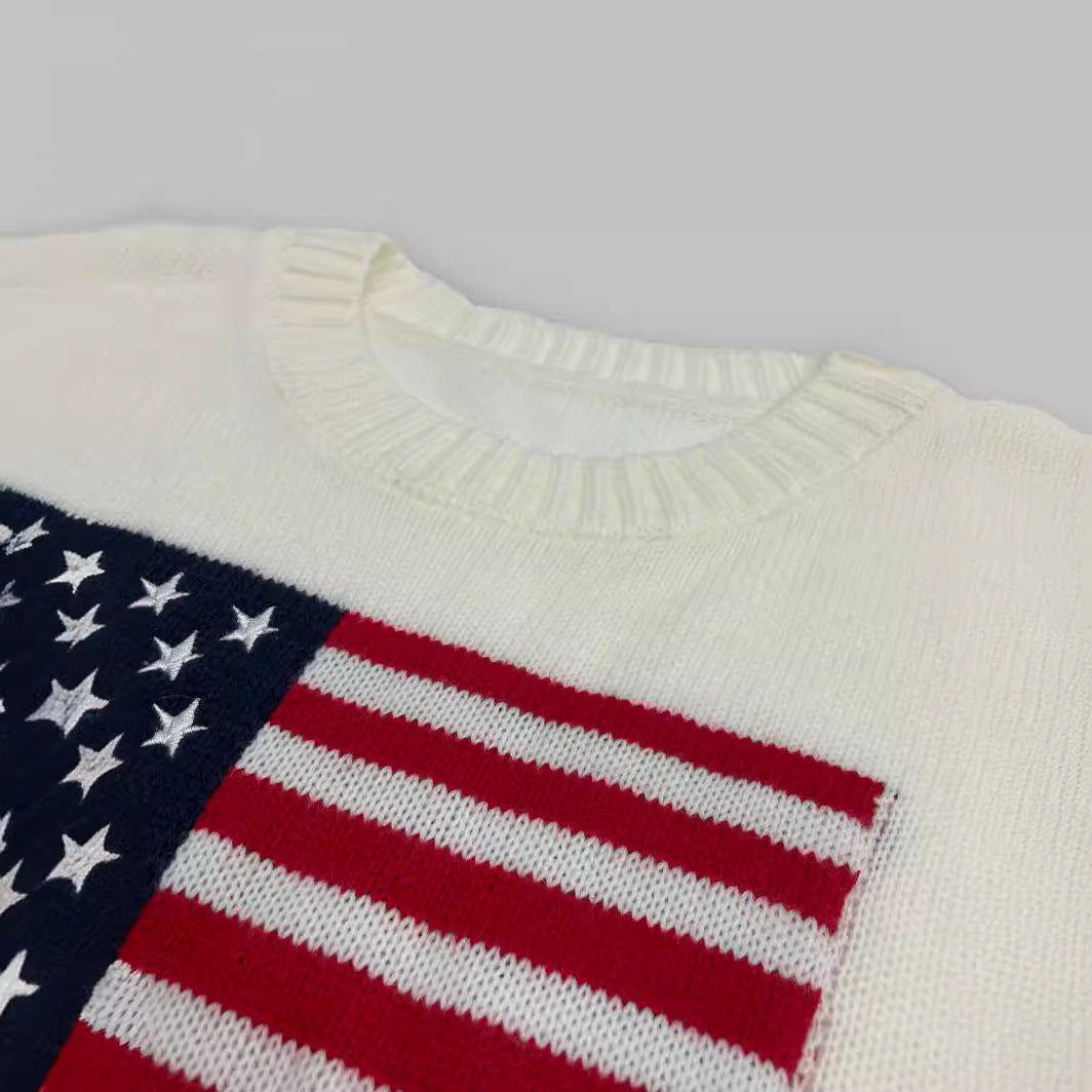 Damen Strickpullover mit amerikanischem Flaggenmotiv Drune