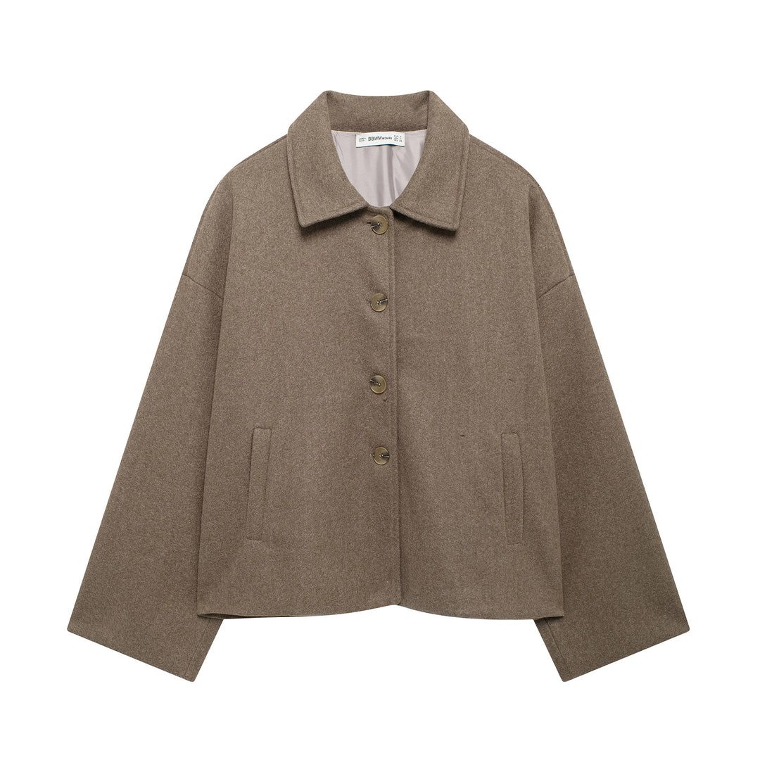 Damen Kurzmantel aus Woll-Mix mit Oversize‑Silhouette und verdeckter Knopfleiste Drune