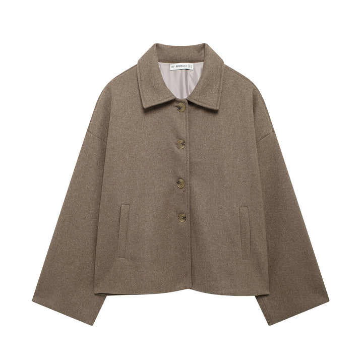 Damen Kurzmantel aus Woll-Mix mit Oversize‑Silhouette und verdeckter Knopfleiste Drune