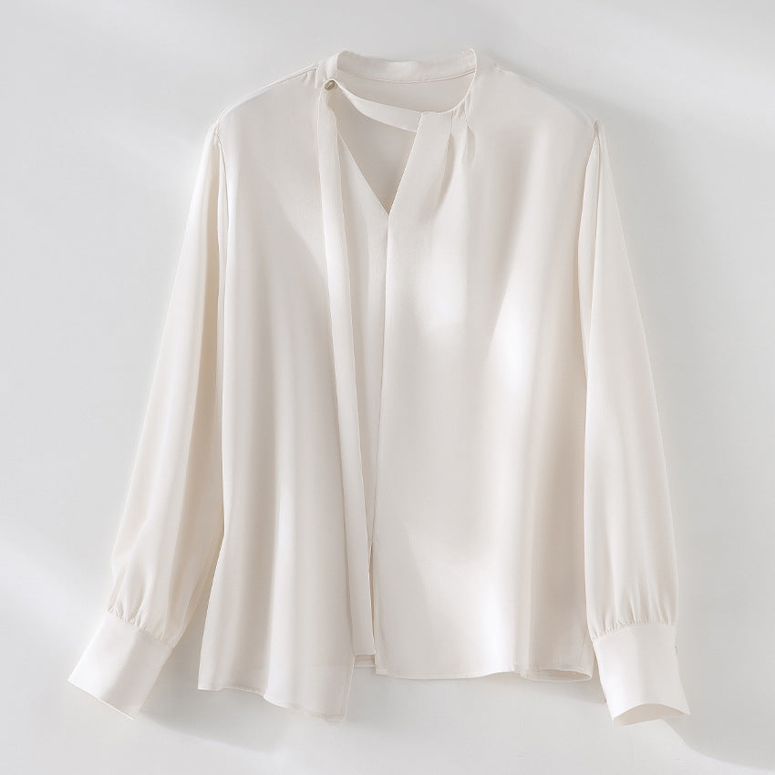 Damen elegante oversized Bluse mit asymmetrischem V-Ausschnitt und Manschetten Drune