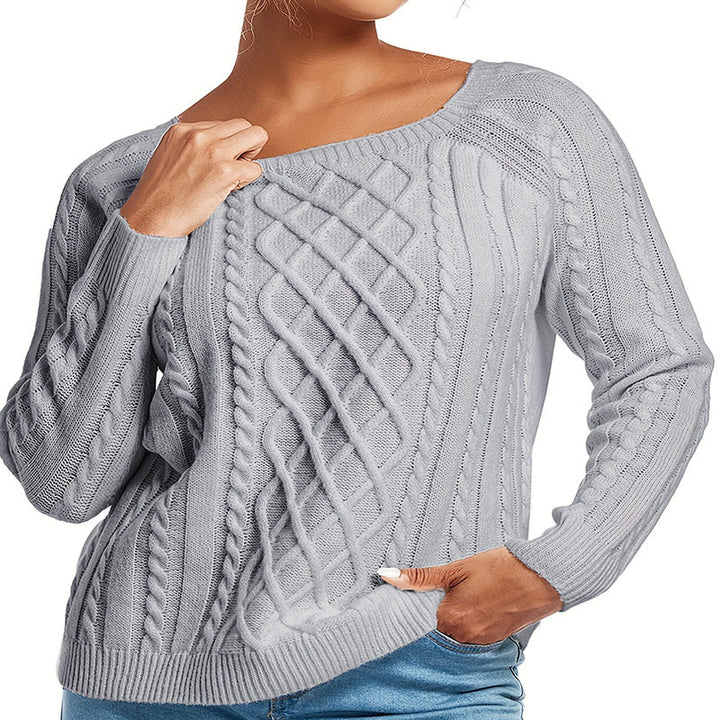 Damen Grobstrickpullover mit ansprechendem Zopfmuster und weitem Rundhalsausschnitt Drune