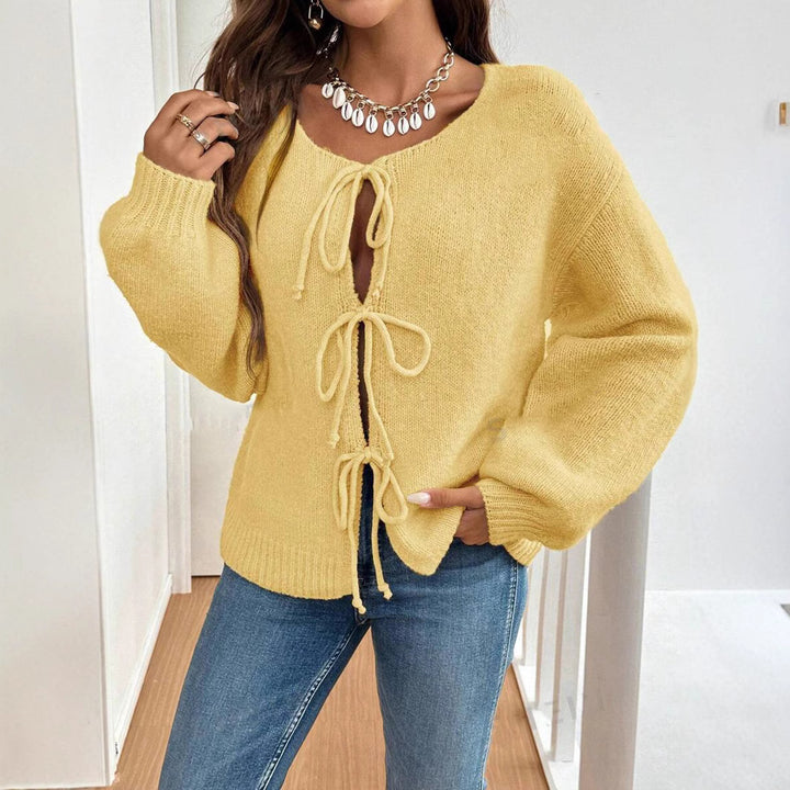Damen lässiger Strickcardigan mit Bindebändern Drune