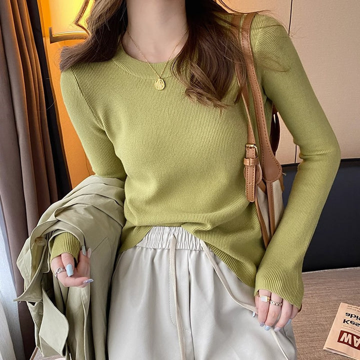 Damen Enganliegender Rippstrickpullover mit Rundhalsausschnitt Drune