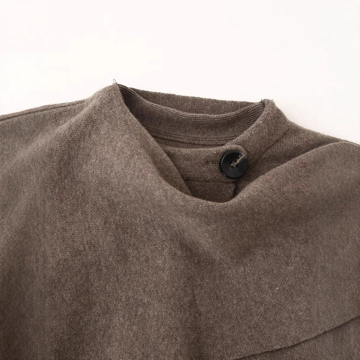 Damen nan asymmetrischer Lagenponcho mit Knopfdetail und weitem Ärmel Drune