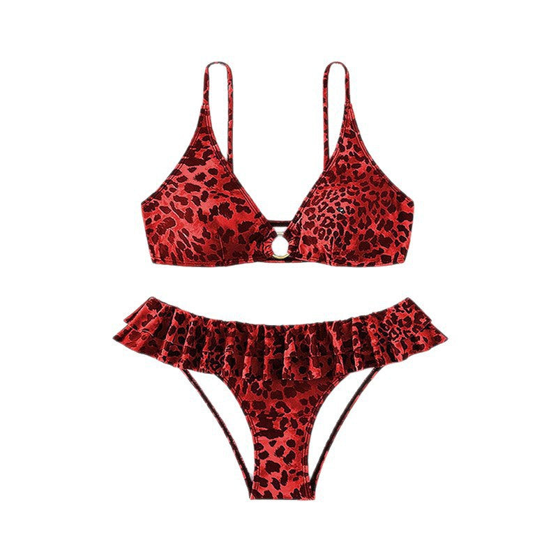 Damen Triangel-Bikini Set mit Rüschendetails und modischem Leopardenmuster Drune