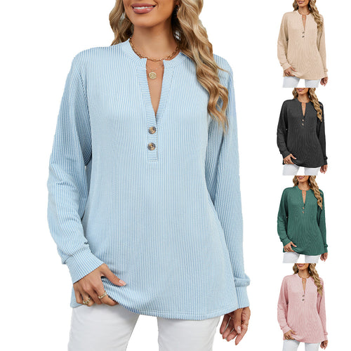 Damen Langarmshirt mit modischem Henley-Ausschnitt und strukturierter Ripptextur Drune