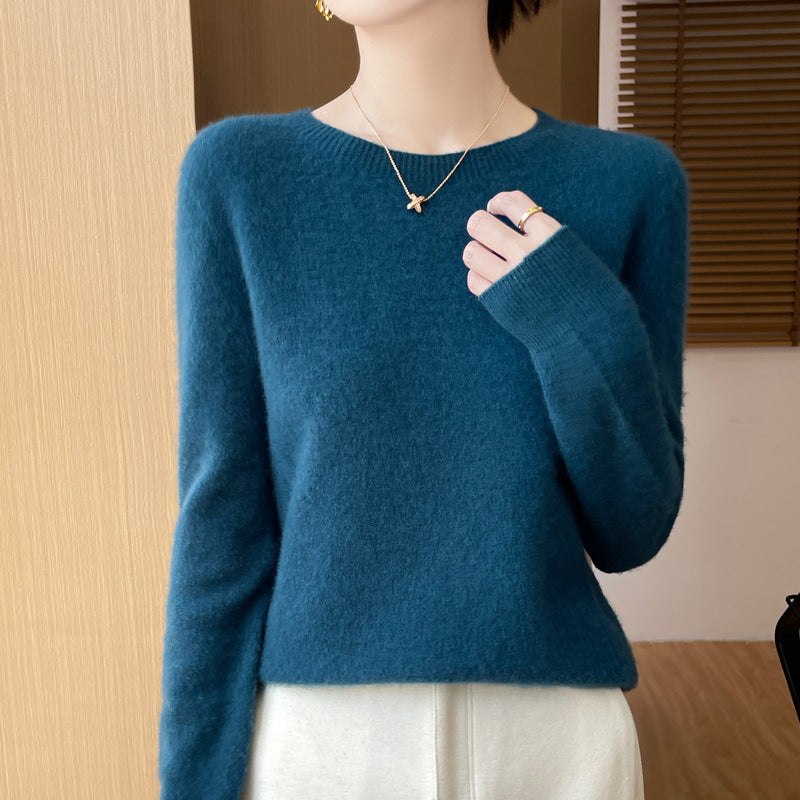 Damen Weicher Mohair‑Optik Rundhals‑Pullover mit feinem Rippsaum und leichter Oversize‑Passform Drune
