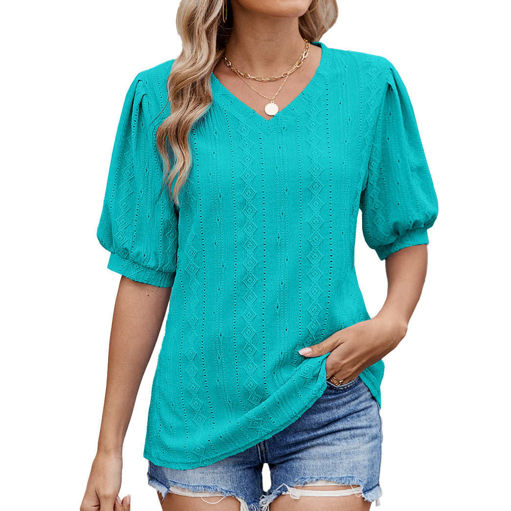 Damen Bluse mit eleganten Puffärmeln und feinem Lochmuster Drune