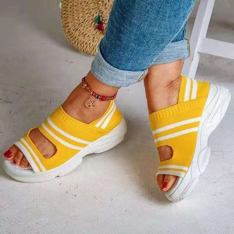 Damen Strick-Slipper mit offener Zehenpartie, atmungsaktivem Stretch-Obermaterial und leichter Komfortsohle Drune