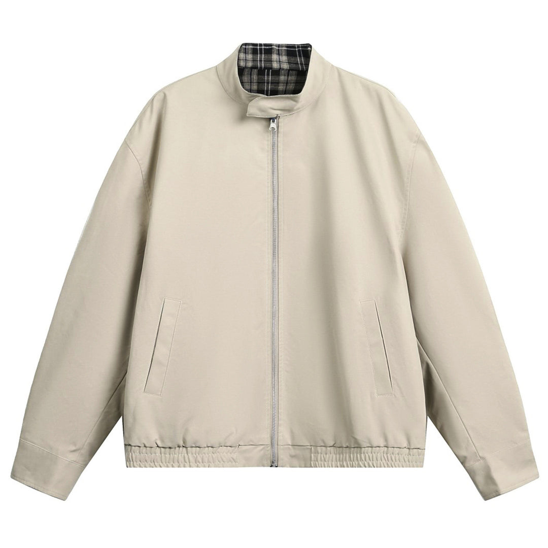 Unisex Oversize-Blousonjacke mit Stehkragen und kariertem Innenfutter Drune