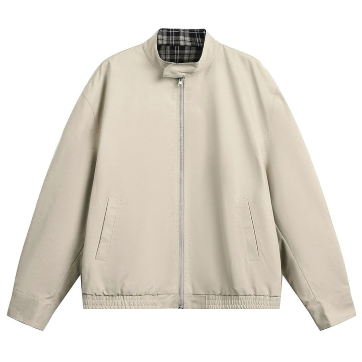 Unisex Oversize-Blousonjacke mit Stehkragen und kariertem Innenfutter Drune