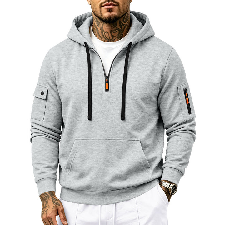 Herren Performance-Hoodie mit Halbreißverschluss, Utility-Ärmeltaschen und Kängurutasche Drune