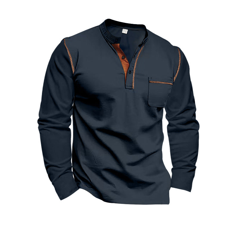 Herren Langarm-Henley-Shirt mit modernem Kragen und praktischer Brusttasche Drune