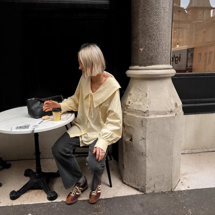 Damen Bluse mit großem Kragen und dezenten Rüschen Drune