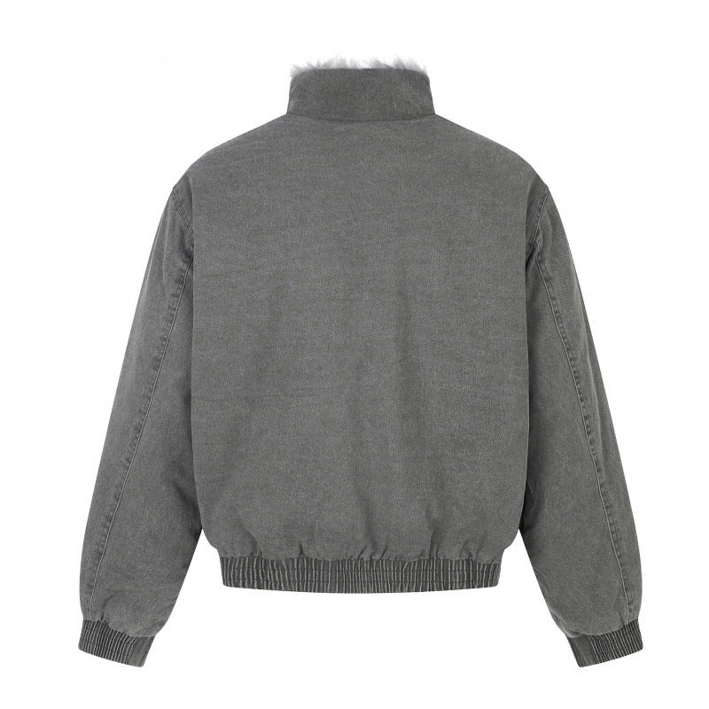 Herren Kurz geschnittene Blousonjacke mit Kunstfellfutter, Stehkragen und elastischem Saum Drune