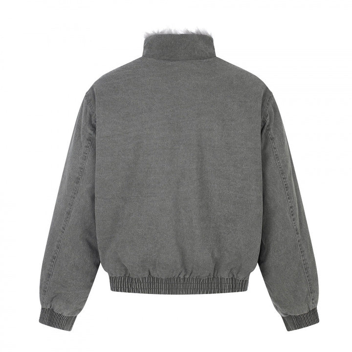 Herren Kurz geschnittene Blousonjacke mit Kunstfellfutter, Stehkragen und elastischem Saum Drune