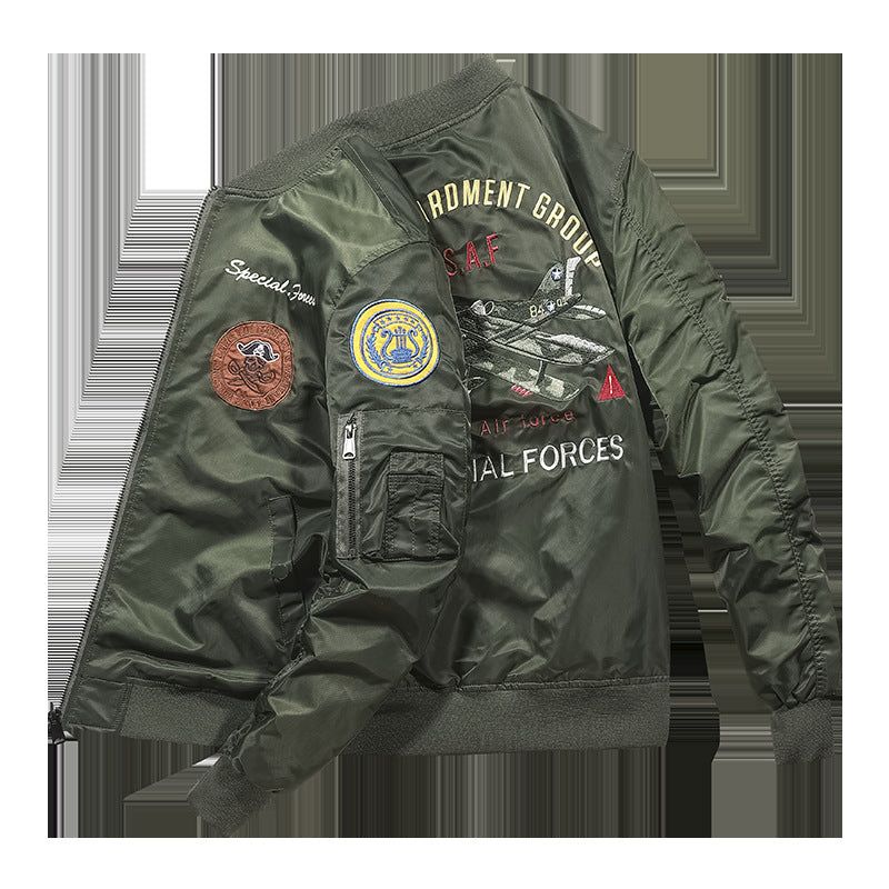 Männer's  heritage bestickte aviator bomber mit Rückflugzeugmotiv und Ärmeltasche für Stifte Drune