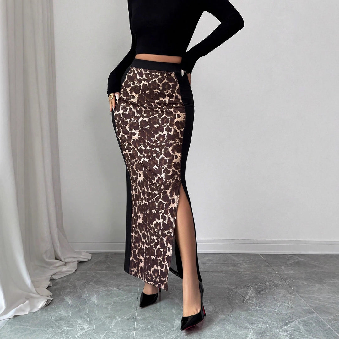 Damen nan taillierter Bleistiftmidirock mit Animal-Print-Mittelbahn und seitlichem Oberschenkel-Schlitz Drune