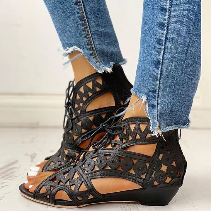 Damen Offene Schnürsandalen mit filigranem Schnitt und rutschfester Sohle Drune