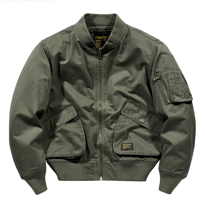 Herren  schwere Baumwoll-Twill Utility Bomberjacke mit schrägen Druckknopf-Taschen und Reißverschluss-Ärmeltasche Drune