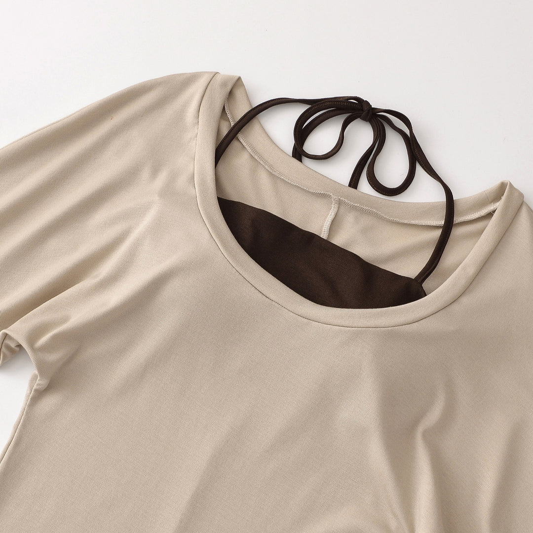 Damen Lagen-Langarmshirt mit integriertem Spaghettiträger-Cami und weitem Rundhals Drune
