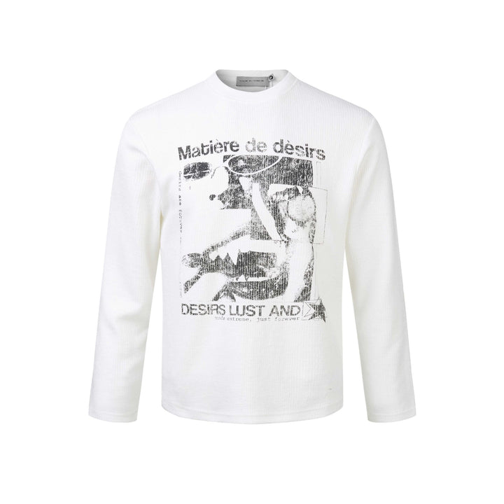 Unisex Geripptes Langarmshirt mit Rundhals und distressed Grafikprint Drune