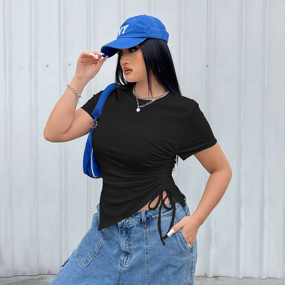 Damen T-Shirt mit seitlichen Riemen und asymmetrischem Schnitt Drune