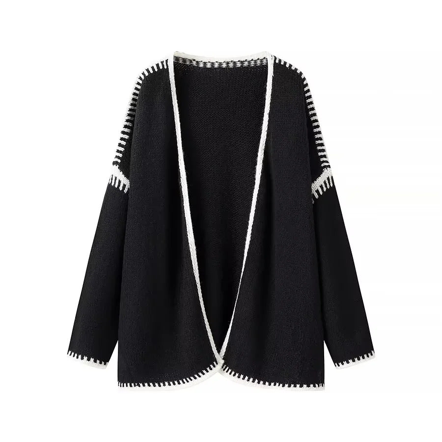 Damen nan oversized Strickcardigan mit kontrastziernähten und offener Front Drune