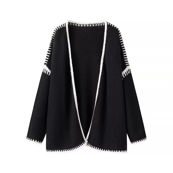 Damen nan oversized Strickcardigan mit kontrastziernähten und offener Front Drune