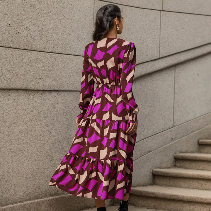 Damen Maxikleid mit taillierbarem Oberteil und frischem Mustermix Drune