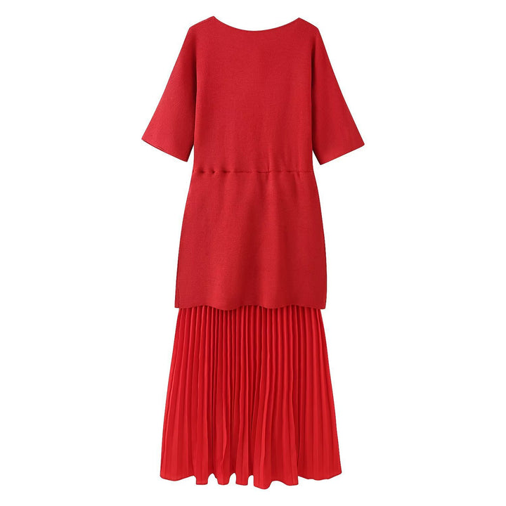 Damen elegantes Maxikleid mit plissierten Details und V-Ausschnitt Drune