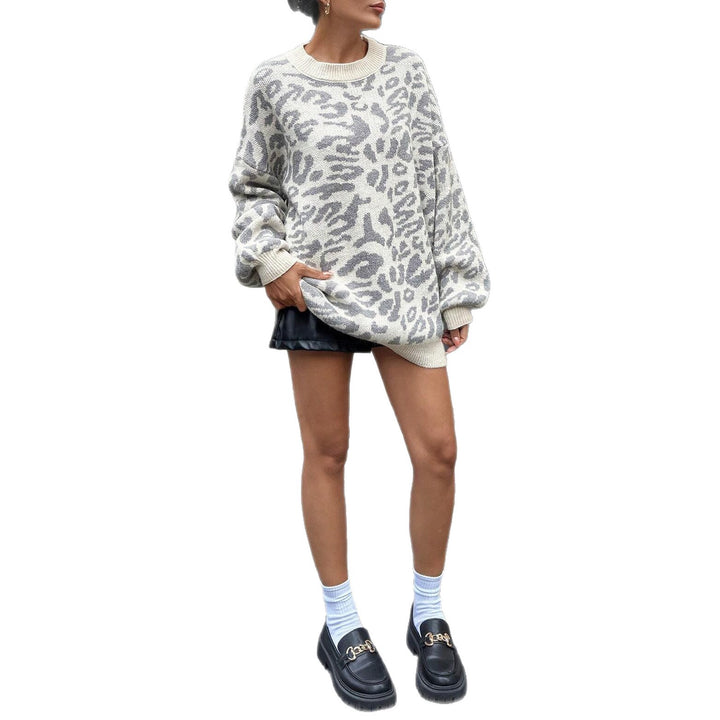 Damen Grob gestrickter Pullover mit Leo-Muster Drune