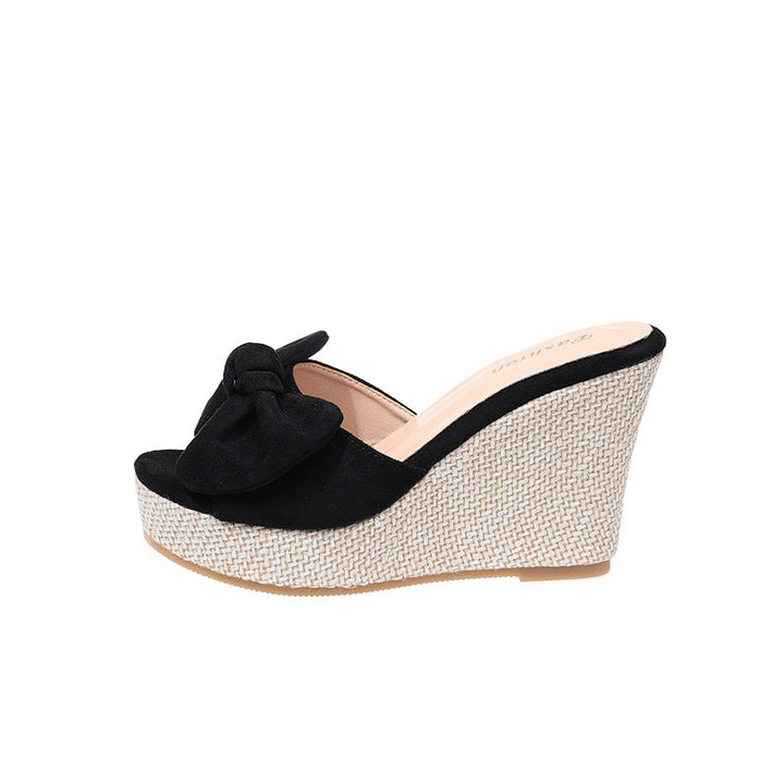 Damen Wedge-Pantoletten mit kreativem Schleifen-Design und verstellbarem Riemen Drune