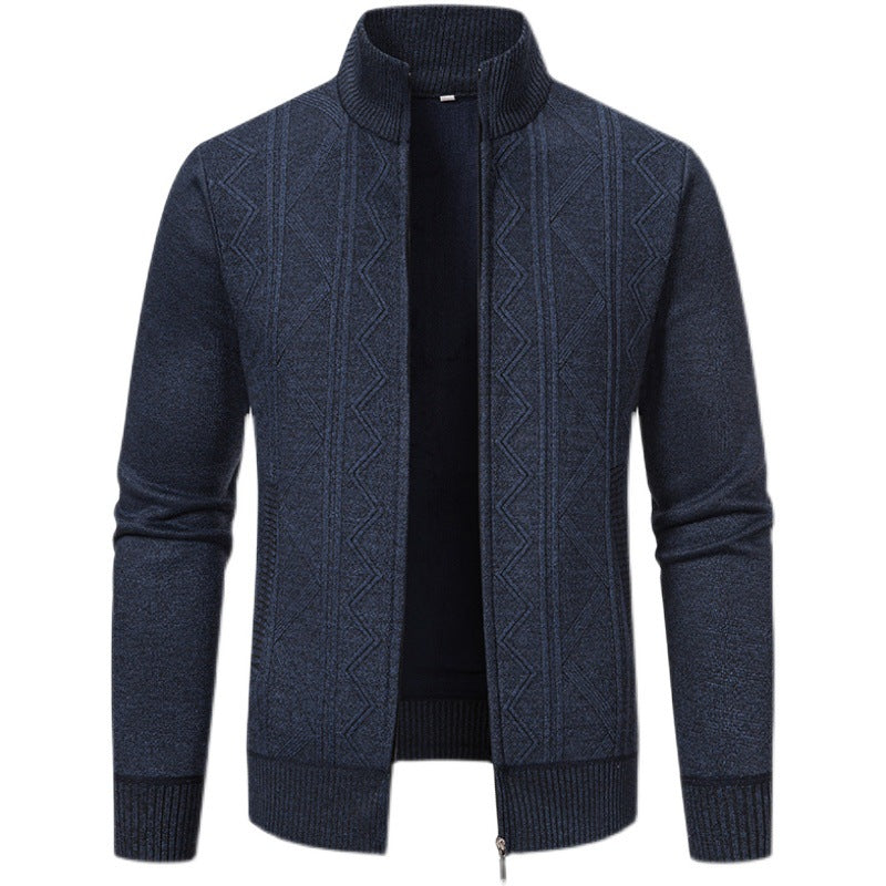Herren nan Strickzipcardigan mit Stehkragen, geometrischem Strukturmuster und verdeckten Eingrifftaschen Drune