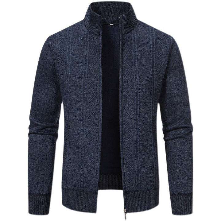 Herren nan Strickzipcardigan mit Stehkragen, geometrischem Strukturmuster und verdeckten Eingrifftaschen Drune