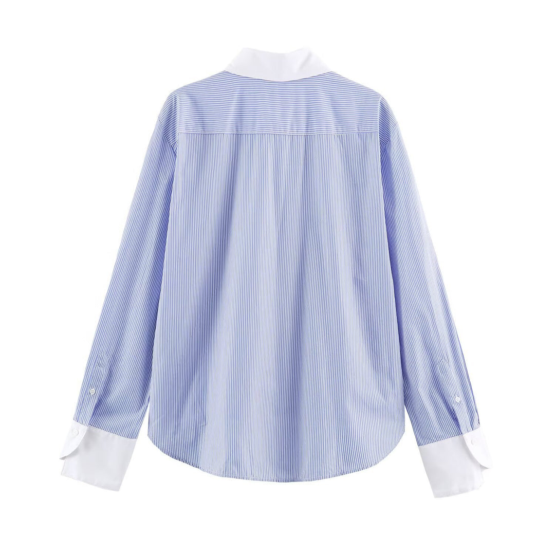 Damen Oversize-Hemdbluse mit Froschknopf-Verschlüssen und Kontrastkragen Drune