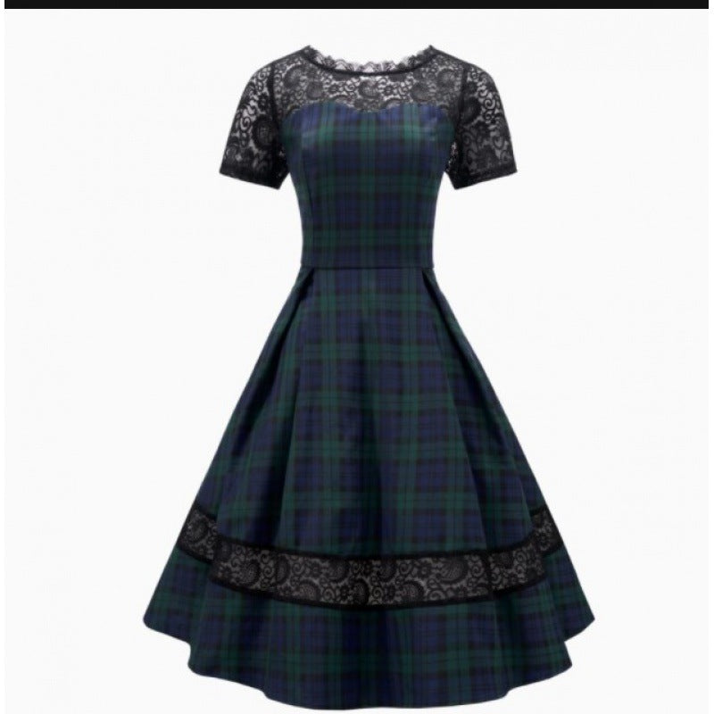 Damen Abendkleid mit Spitzenapplikationen und schwingendem Rock Drune