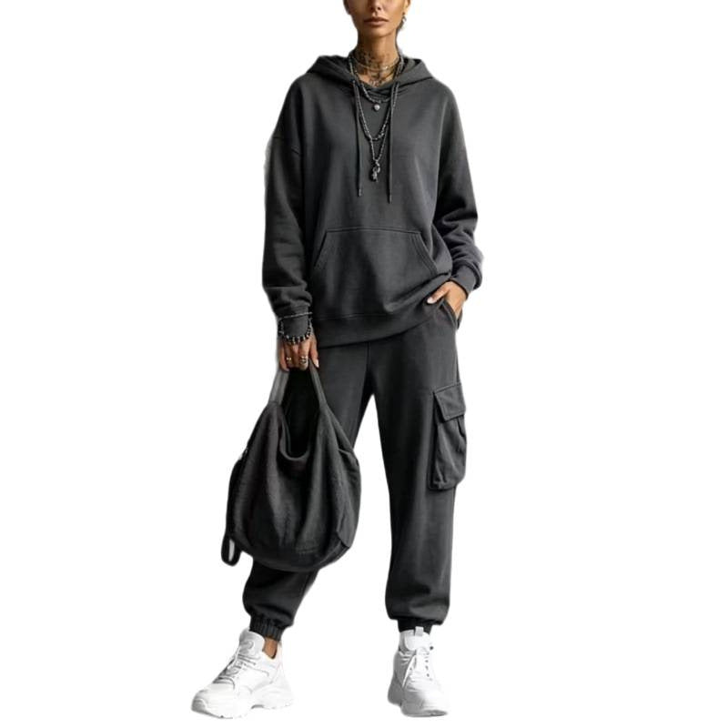 Damen Oversize Hoodie- und Cargo-Jogger-Set aus French Terry Drune