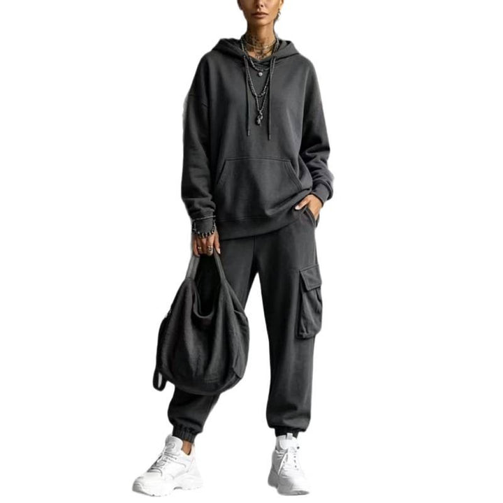 Damen Oversize Hoodie- und Cargo-Jogger-Set aus French Terry Drune